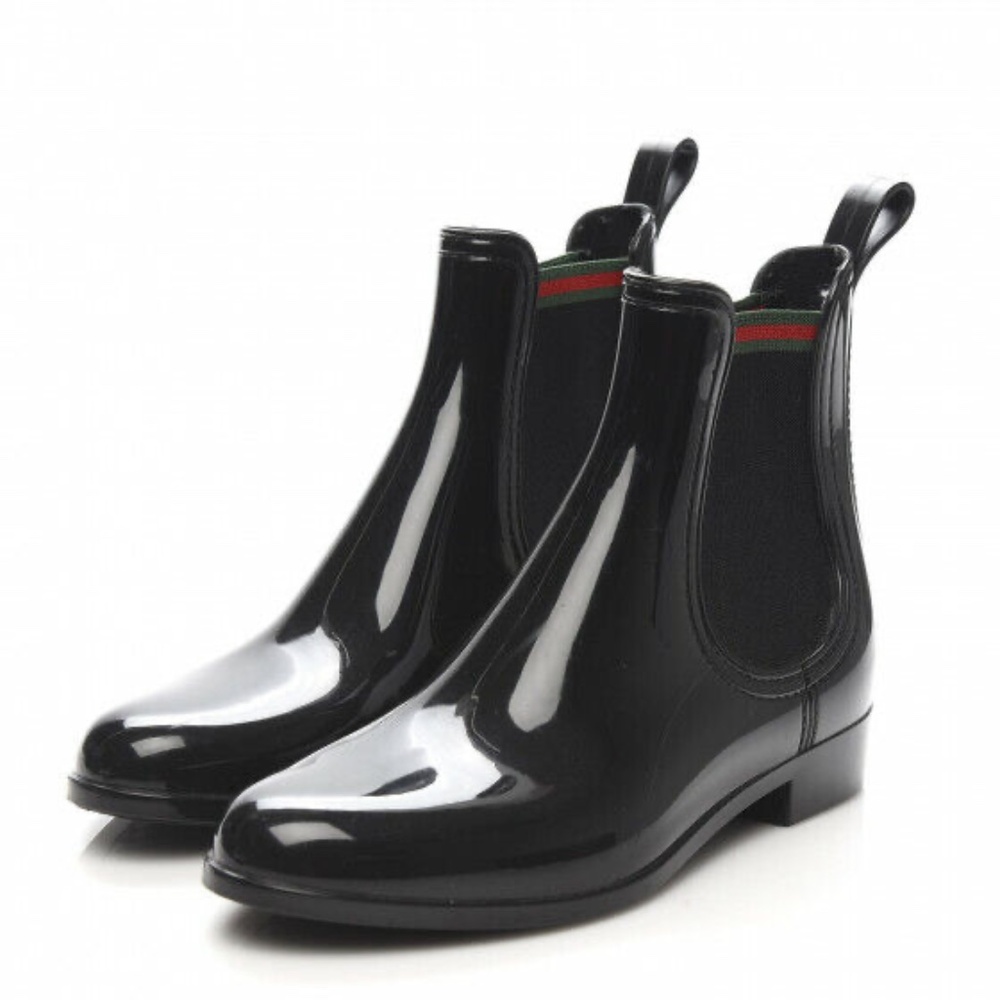 Gucci Chelsea Black Rubber Rain Boots/Booties Sz IT 39/US 9